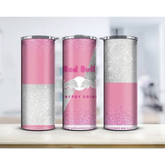 20oz Skinny Tumbler - Pink Red Bull Design, Insulated Travel Cup w/Straw - Picture 1 of 6
